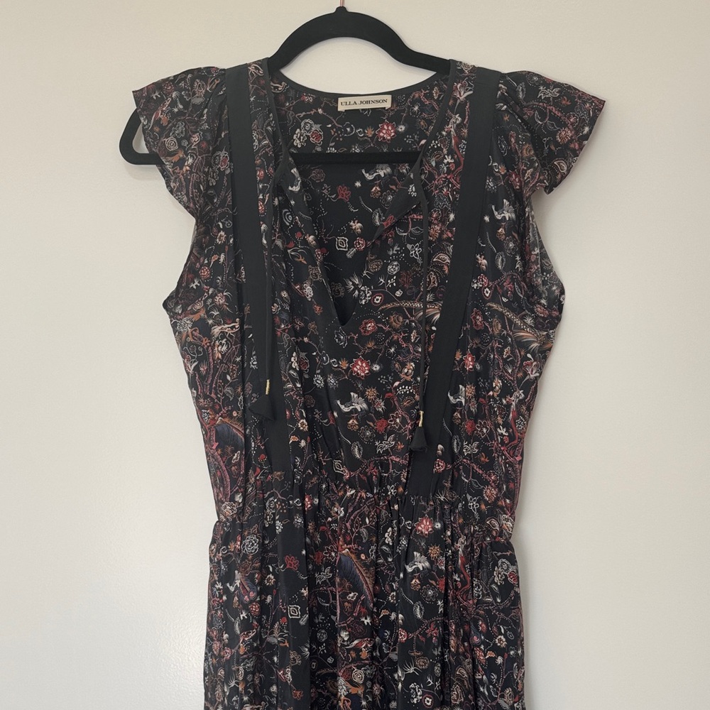 Ulla Johnson Black and Pink Floral Maxi Dress